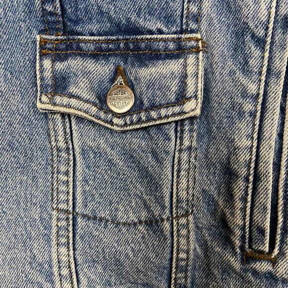 Harley Davidson Mens Blue Denim Plaid Lining Motorcycle Vest VTG Size Large - Picture 9 of 9